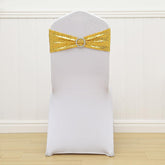 Lofaris Gold Sequin Buckles Banquet Chair Sash Band Bows